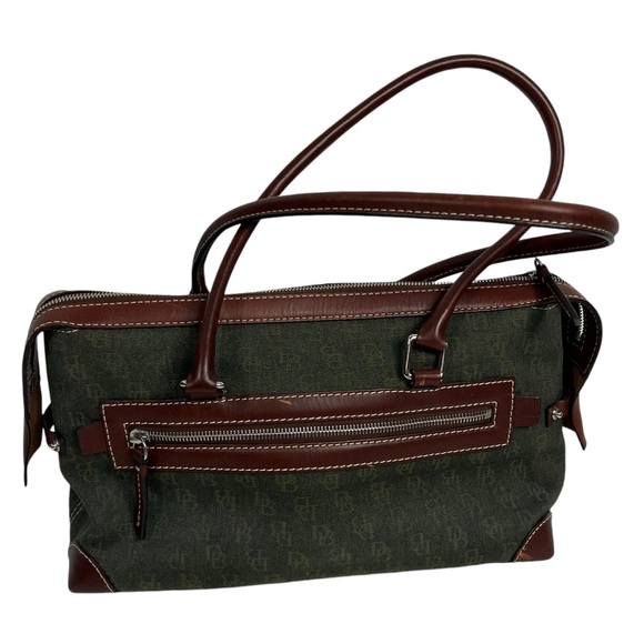 DOONEY & BOURKE Green logo fabric with Brown leather trims Satchel Bag - Picture 10 of 15